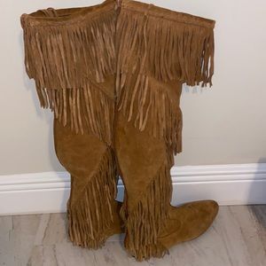 Sam Edelman Suede Tan Fringe Knee High Boots